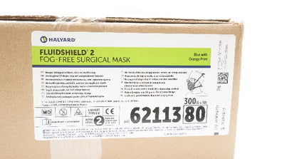 Halyard 6211380 Fluidshield 2 Fog-Free Surgical Mask Blue - Box of 300